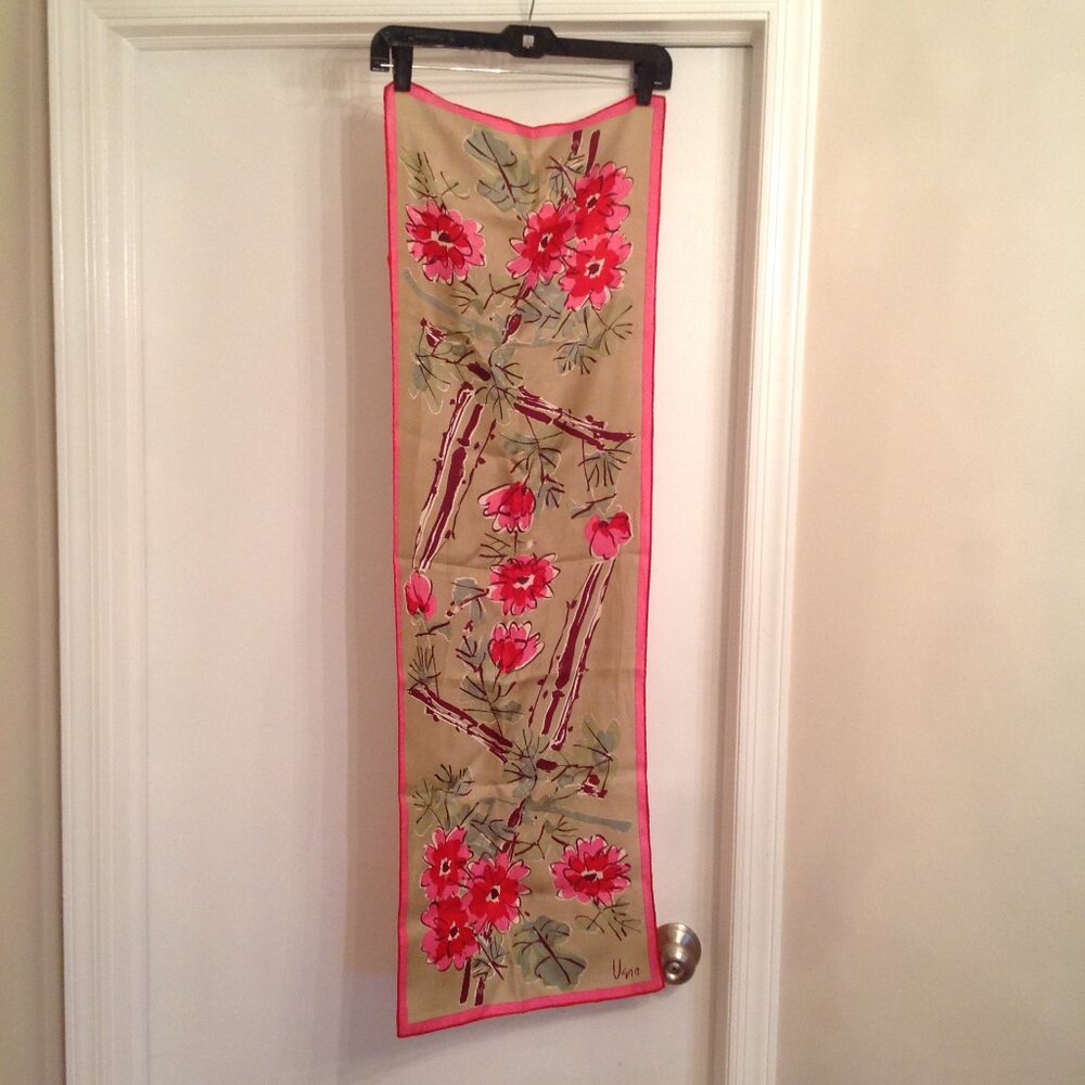 Vintage Vera Neumann Floral and Bamboo Rectangular Silk Scarf